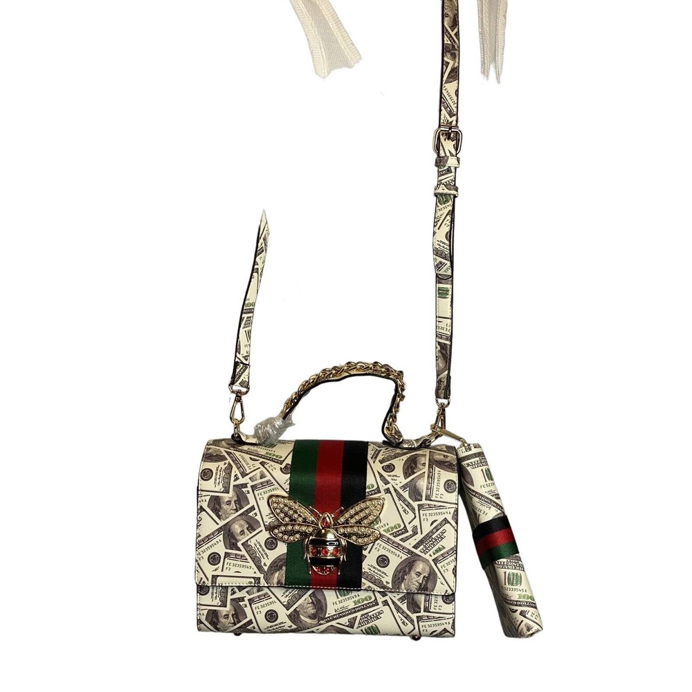 Purse Bag Money Bee Embellished + Wallet Green Red Holiday